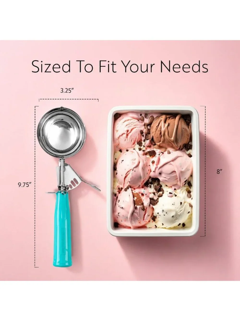 Stainless Steel Portion Scoop with Trigger Release - 6.5 oz, Teal Handle for